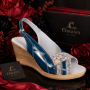 Sandale damă bleumarin din piele naturală lăcuită cu talpă pană S50LACBLM